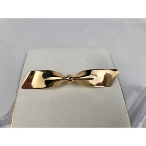 Napier Gold Bow Brooch Polished Ribbon Bar Pin Signed